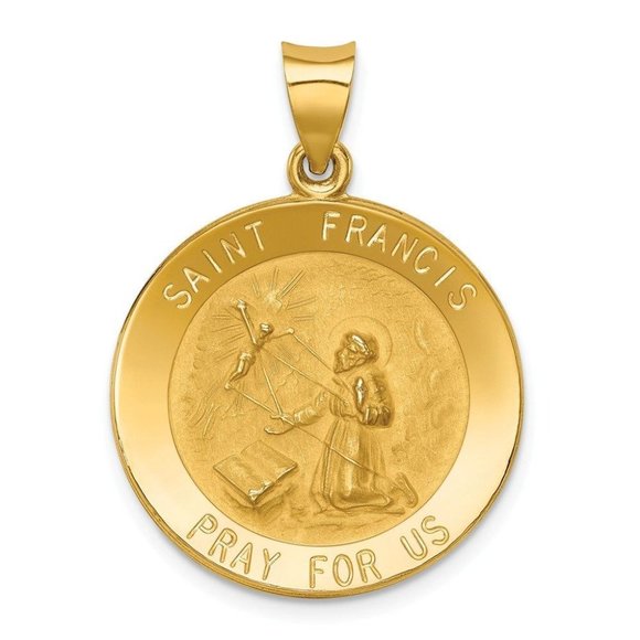 St. Francis of Assisi Medal Pendant 14k Polished and Satin Religious Charm 25mm